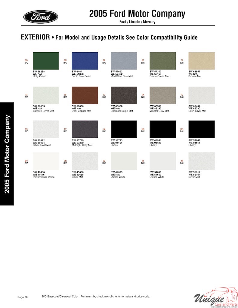 2005 Ford Paint Charts Sherwin-Williams 2